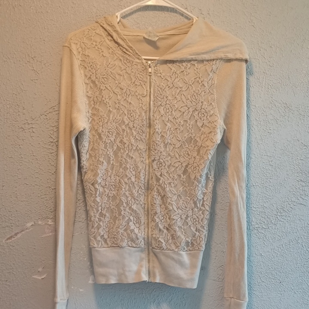 American Age Beige Textured Zip-Up
